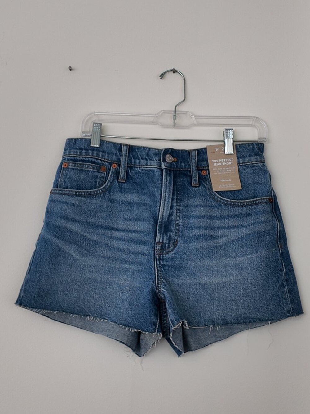 NWT Madewell "The Perfect Jean Short" in medium wash Tencel denim.